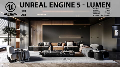 Black and Orange Living Room 02 for Unreal Engine
