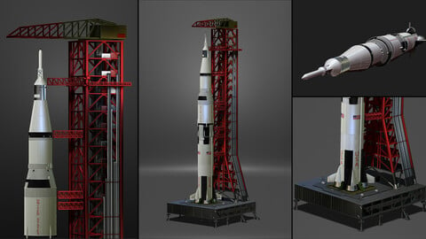 Nasa Saturn V Rocket and Launch Pad Apollo 3D model, file STL OBJ for 3D Printer