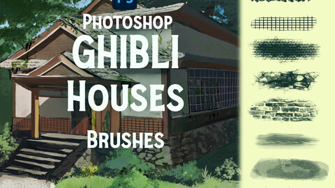 40 Ghibli House brush set Photoshop, Clip studio paint abr. landscape/ painting/ design/ Illustration