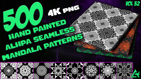 500 Hand Painted Alpha Seamless Mandala Patterns (MEGA Pack) - Vol 32