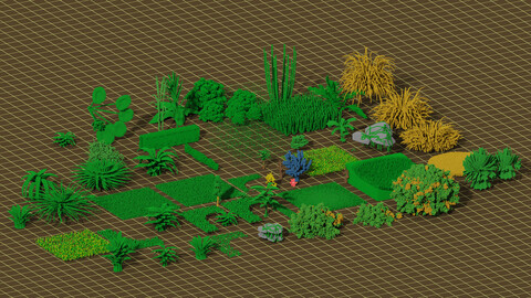 Grass and plants voxel kitbash