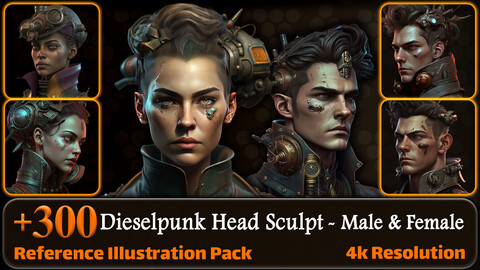300 Dieselpunk Head Sculpt (Male and Female) Reference Pack | 4K | v.12