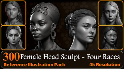 300 Female Head Sculpt - Four Races Reference Pack | 4K | v.16