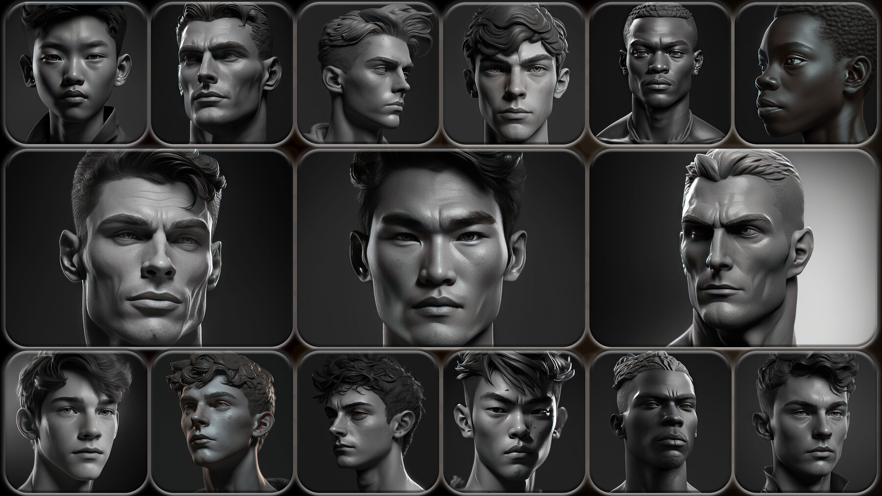 ArtStation - 300 Male Head Sculpt - Four Races Reference Pack | 4K | V ...