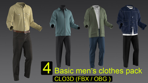 4 Basic men's clothes pack. CLO3d (obg / fbx)