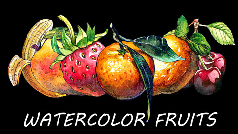 Fruit Icons Bundle - Real Watercolors, Transparent bg