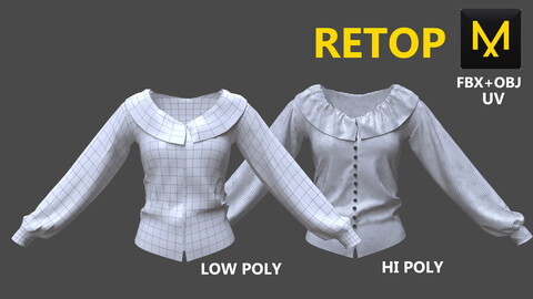 Blouse for Game (H-Poly L-Poly) FBX+OBJ+UV+RETOP