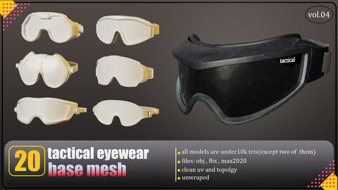 20 tactical eyewear lowpoy base meshes files: fbx,obj,3dsmax2020