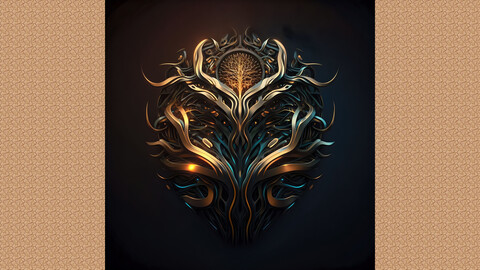 Logo Badge Token Magic Gleaming Organic Crystal Structure Skull Head Feather Tree AI on a Dark Shiny Background Digital Artwork 26 4K 16MP 4096x4096 1:1 16:9 JPG