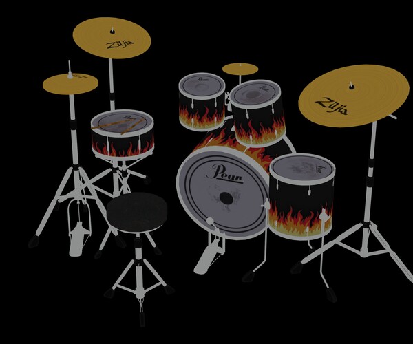 ArtStation Drum Kit Game ready props Game Assets