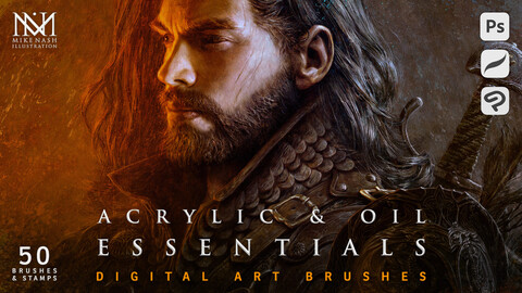Acrylic & Oil Essentials - 50 Digital Art Brushes - Photoshop, Procreate & Clip Studio Paint