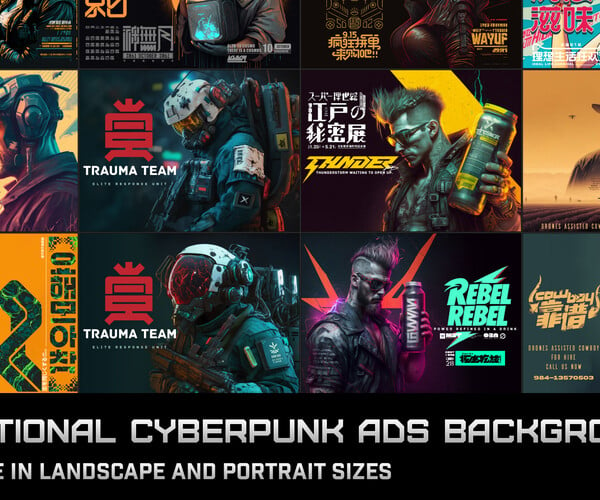 Artstation Fictional Cyberpunk Advertising Banners Game Assets