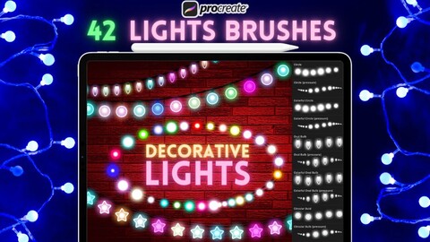 42 Decorative Garland Lights Procreate Brush Set , digital brushes , Procreate Lights , digital tool , procreate neon Christmas brushes