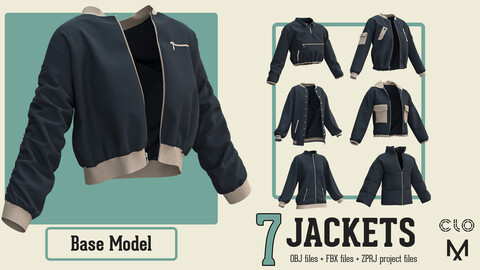 7 Woman's Jackets / Base model / CLO3D / Marvelous / project files : zprj + obj + fbx