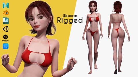 Prestige Red hair  stylized  cartoon 3D Naked Woman Rigged