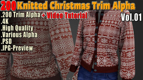 200 Knitted Christmas Trim Alpha+ 4K + PSD + Video Tutorial Vol.01