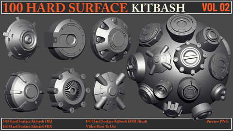 100 Hard Surface KITBASH VOL 02 + Video How To Use