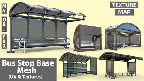 13 Bus Stop Base Mesh with UVs and Textures Vol 2