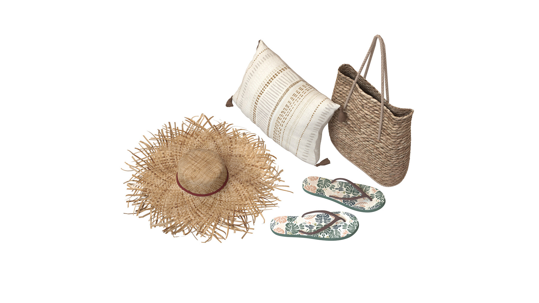 ArtStation - Boho style beach accessory set with hat and slippers ...