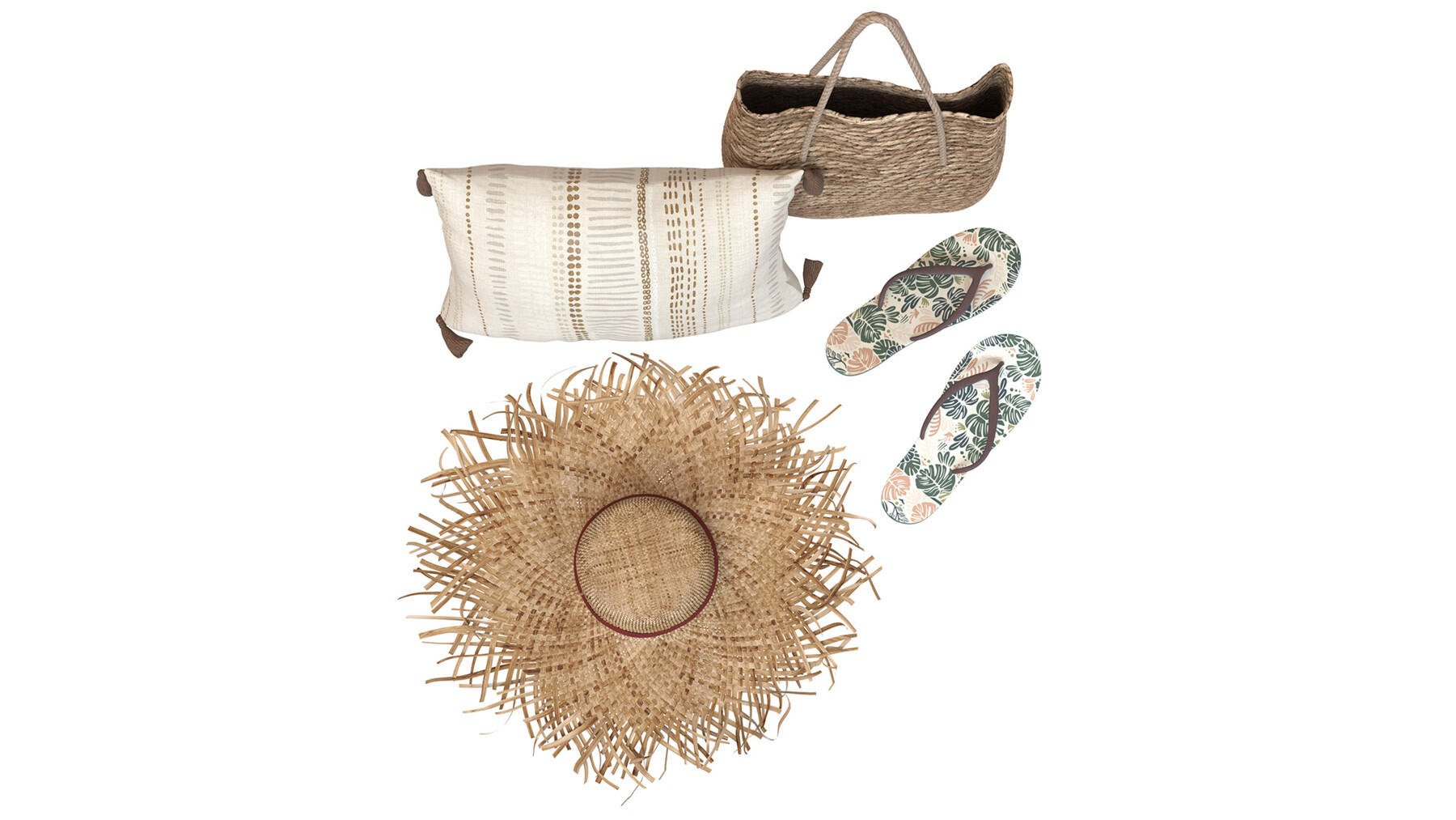 ArtStation - Boho style beach accessory set with hat and slippers ...