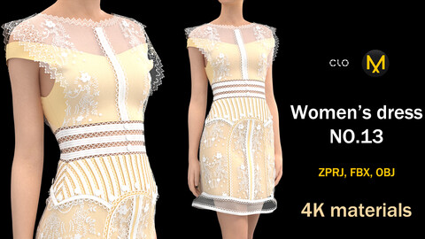 Women's dress NO.13/clo3d/zprj/obj/fbx/4k materials