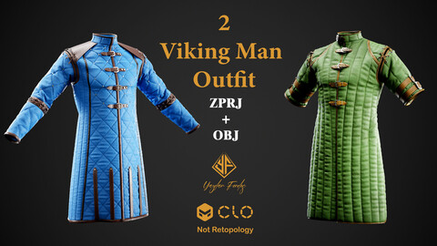 2 Viking Man Outfit - MD/CLO3D Projects +  OBJ + PBR Texture