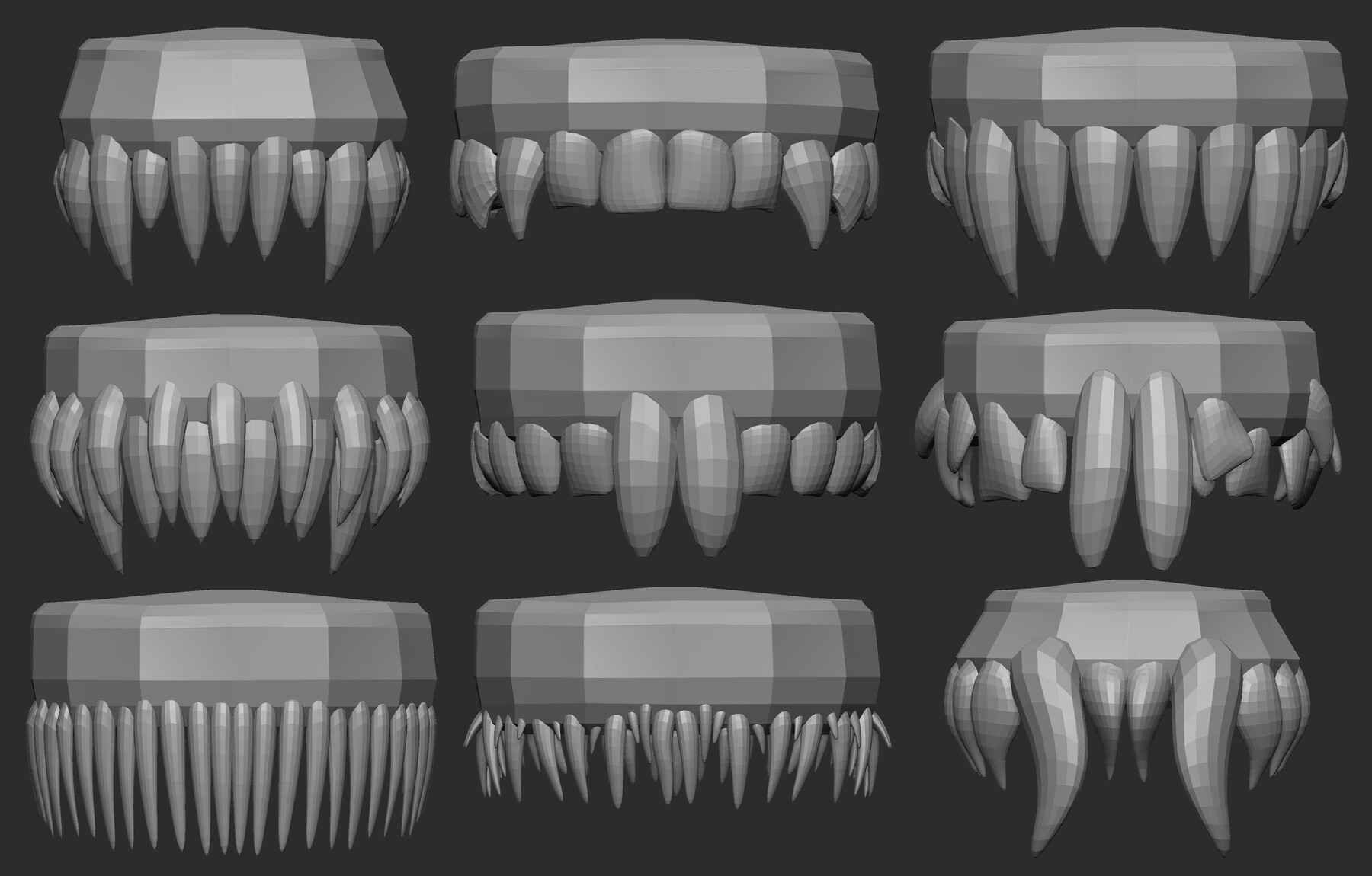 ArtStation 30 Low poly and mid poly monster creature teeth, jaws and