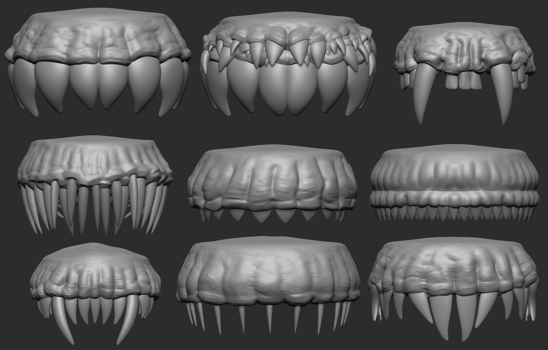 ArtStation 30 Low poly and mid poly monster creature teeth, jaws and