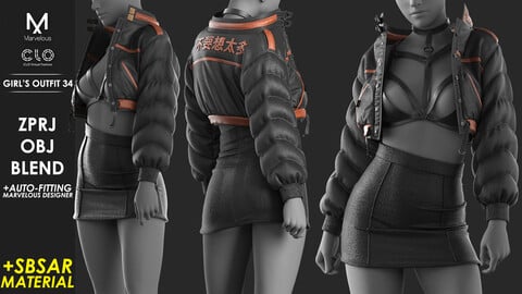 Girl's Outfit 34 - Marvelous / CLO Project file +Video Process