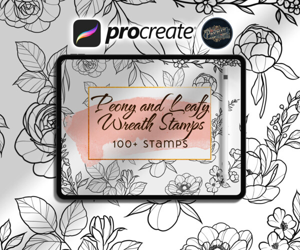 ArtStation - 100+ Procreate Tattoo Peony and Leafy Wreath Stamp Brush ...