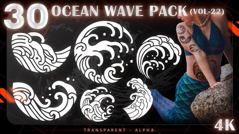 30 OCEAN WAVE PACK - 4K - (ALPHA&TRANSPARENT)-VOL22