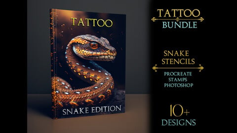 Procreate Snake stencil tattoo bundle | Procreate stencil | Procreate tattoo | Procreate flash | Tattoo stencil | Procreate stamps