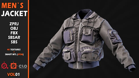 Men`s Jacket - VOL01 / Clo3d(MD) ProJect + Sbsar File (The project is baked)