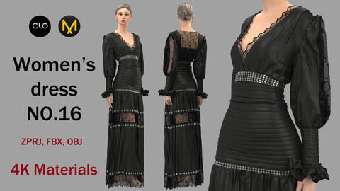 Women's dress NO.16/clo3d/obj/fbx/zprj/4k materials