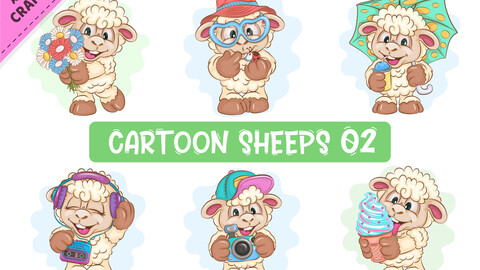 Set of Cartoon Sheeps 02. Clipart.