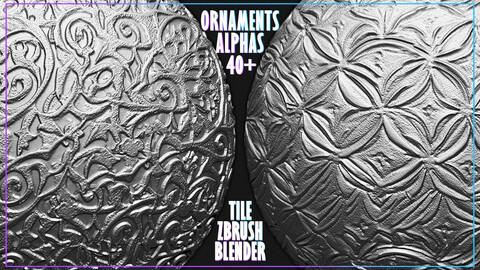 Ornaments Tileable Alphas (Displacement Maps) for ZBrush, Blender, Substance Painter vol.5