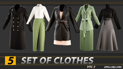 5 SET OF CLOTHES (ZPRJ+OBJ+FBX) - VOL 02