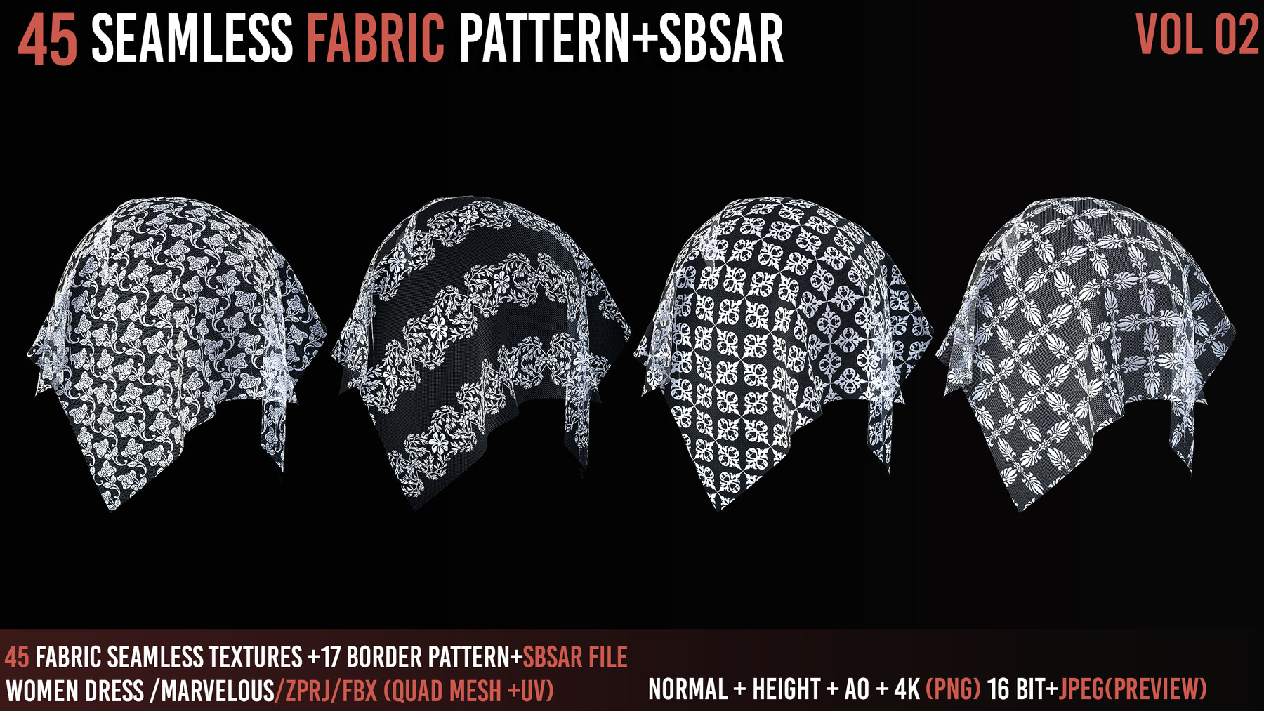 ArtStation - 45 Tileable Lace Fabric Pattern+(Sbsar)_Vol02
