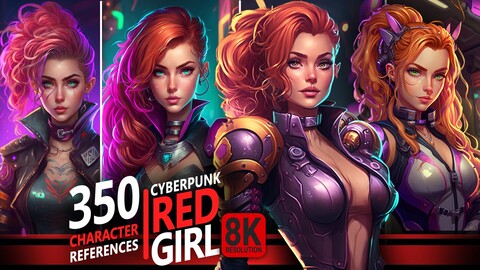 350 Cyberpunk Red Girl - Character References - 8K Resolution