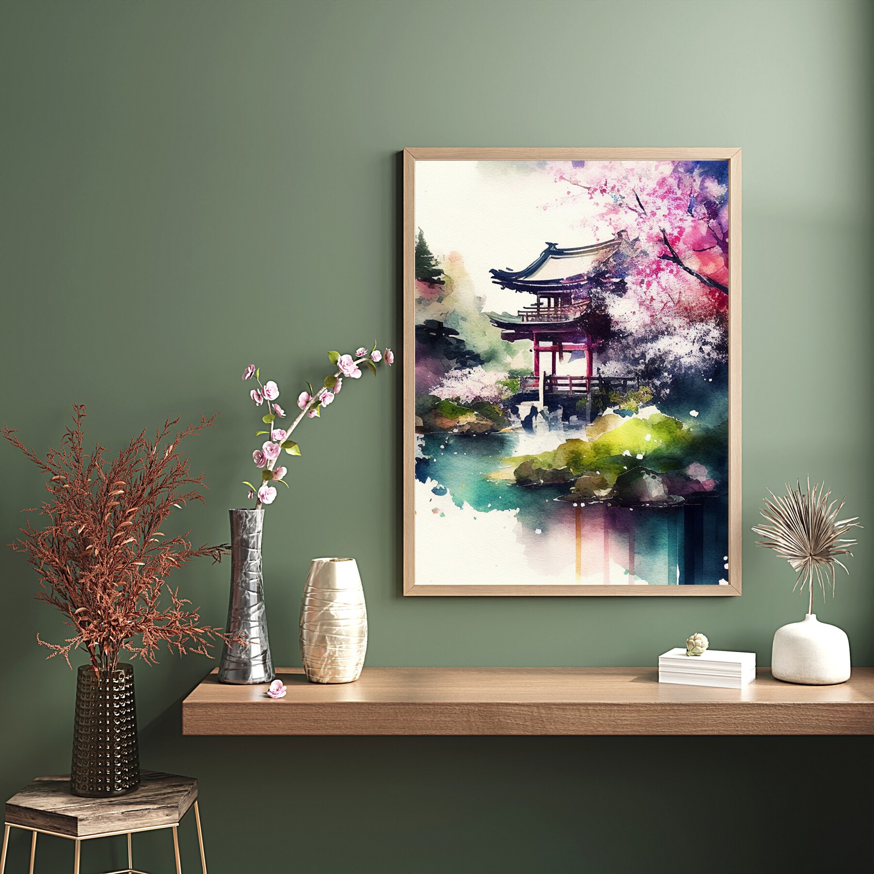 ArtStation - Japan art prints, Landscape Pagoda Printable art, Asian ...