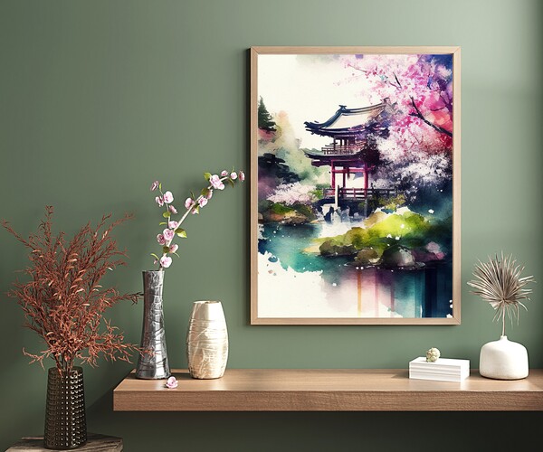 ArtStation - Japan art prints, Landscape Pagoda Printable art, Asian ...