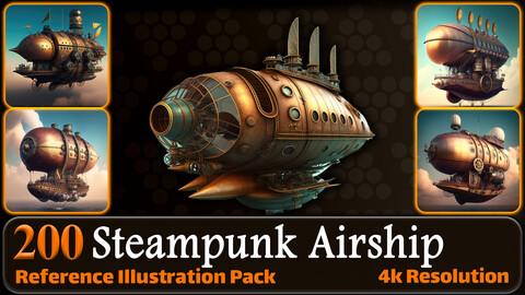 200 Steampunk Airship Reference Pack | 4K | v.4