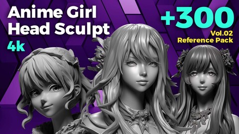+300 Anime Girl Head Sculpt (4k) | Vol_02