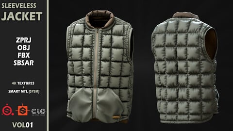 Sleeveless jacket - VOL01 / Clo3d(MD) ProJect + Sbsar File (The project is baked)