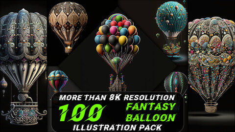 100 Fantasy Balloon Illustration Pack (More Than 8K Resolution) - Vol 1