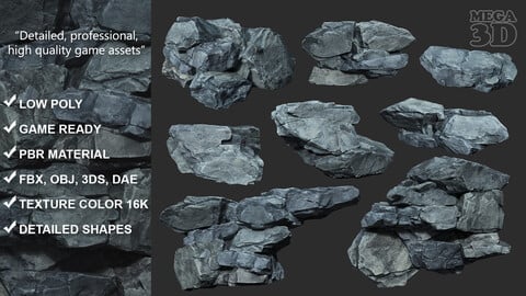 Low Poly Gray Rock 230322 - Ultra HD 16K Texture