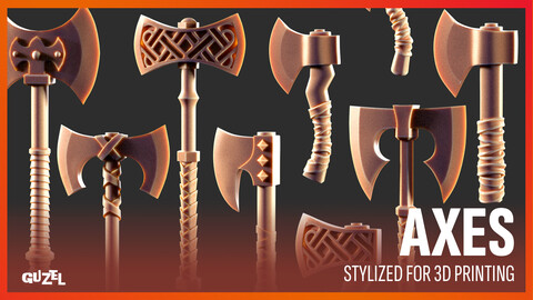 Fantasy Axes - IMM Brush and .OBJ for Miniature Sculpting