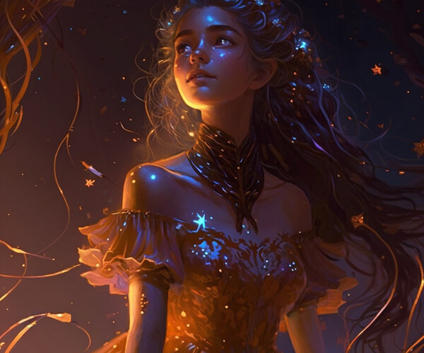 ArtStation - Stellar Enchantress: The Celestial Goddess in a Flowing ...