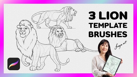 Procreate Lion Stamp | 3 Template Procreate Brushes