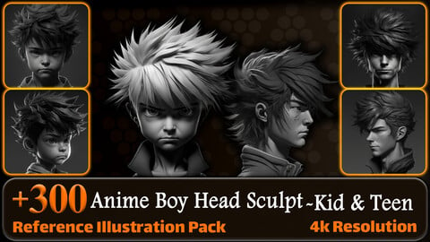 300 Anime Boy Head Sculpt - Kid and Teen Reference Pack | 4K | v.20
